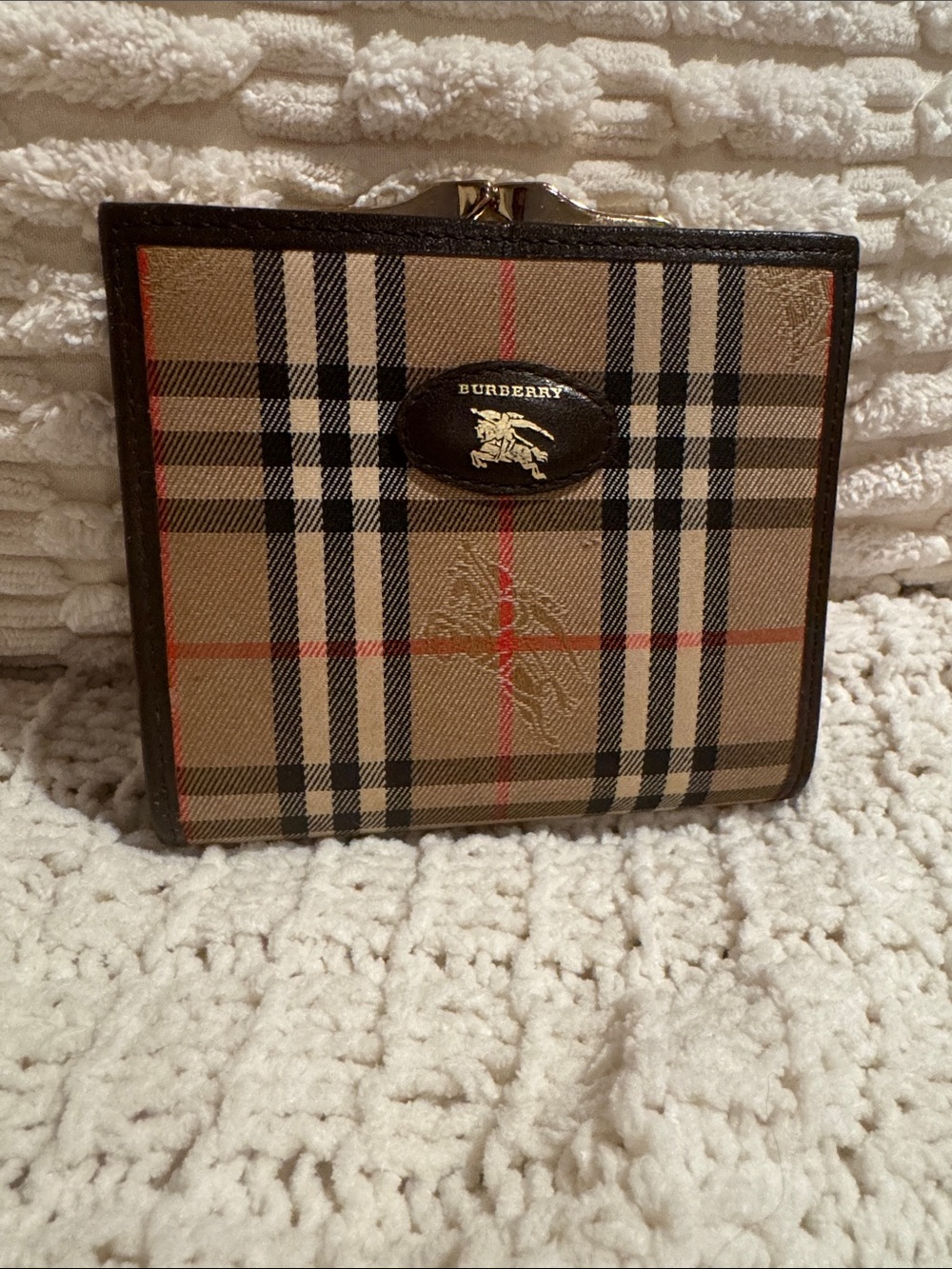 Burberry Tan Nova Check Bifold Wallet with Black Trim
